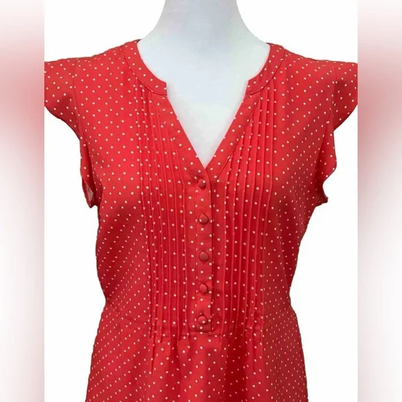 MODCLOTH Coral Orange Polka Dot Summer  Blouse With Tie Back Size Small - Picture 3 of 7